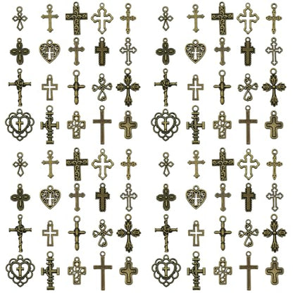 Sailanzi 100pcs Antique Blue Cross Series Pendant Jewelry Making DIY Keychain Earrings Pendant Various Design Charms for Jewelry Making Bracelets Necklace (SN907) - color: SN907