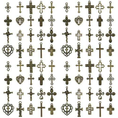 Sailanzi 100pcs Antique Blue Cross Series Pendant Jewelry Making DIY Keychain Earrings Pendant Various Design Charms for Jewelry Making Bracelets Necklace (SN907) - color: SN907