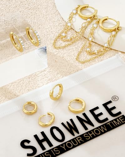 Tassel Chain Small Gold Hoop Dangle Earring For Women Huggie Earring Heart Star CZ 14K Gold Plated Fashion Jewelry Graduation Gift for Her Mothers Day Gifts for Mom - color: Gold-4 Pairs A