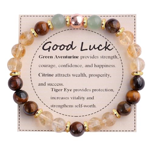 KSQS Healing Stone Bead Bracelet for Women, Natural Gemstones Balance Protection Bracelet, Spiritual Crystal Beads Bracelet Anxiety Relief with Meaning Card - color: Good Luck