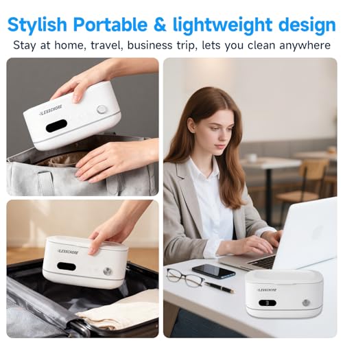 LessChore® Ultrasonic Jewelry Cleaner with Polishing Cloth&Degas, 42000Hz Portable Household Sonic Cleaner. Ideal for Cleaning of Rings, Earrings, Necklaces, Glasses&More. Gift for Women, Mom, Wife