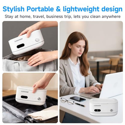 LessChore® Ultrasonic Jewelry Cleaner with Polishing Cloth&Degas, 42000Hz Portable Household Sonic Cleaner. Ideal for Cleaning of Rings, Earrings, Necklaces, Glasses&More. Gift for Women, Mom, Wife