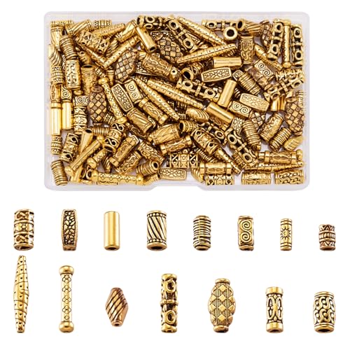 Craftdady 150Pcs Antique Gold Tube Bar Spacer Beads Tibetan Metal Column Barrel Drum Beads for Jewelry Crafts Making Hole:1-3.5mm - color: Antique Gold, Tube,150pcs