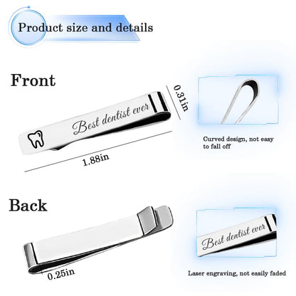 Silver Tooth Tie Clip Dental Dentist Gifts for Men Dental Hygienist Birthday Gifts for Him Tie Bars Clips Office Supplies - style: Best dentist ever