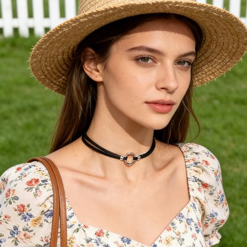 Black Choker for Women, Adjustable Layered Velvet Leather Lace Collar necklace, Goth necklace Gifts - color: Circle