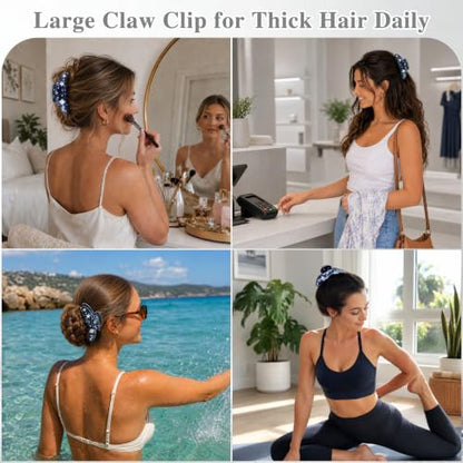 Luxury Italian Designed Large Claw Clip for Thin Hair & Thick Half Ups, 4.3 Inch Cute Acetate French Hair Clips for Women, Non-Slip Secure Updos & Chic Daily Styles, Deep-sea Blue - color: Deep-sea Blue
