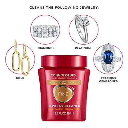 CONNOISSEURS Premium Edition Jewelry Cleaner, Value Size 9.6oz - Pick from Fine, Silver or Delicate Jewelry Cleaner - style: Fine - 9.6 Ounce + Polishing Cloth