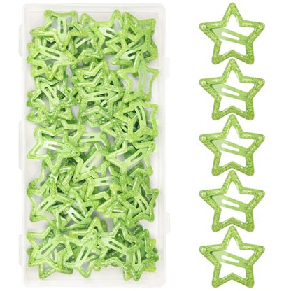 ELANE 70 Pcs Glitter Star Snap Hair Clips for Women Girl,Cute Hair Barrettes for Women Fine Thin Hair Accessories DIY(Glitter-green) - color: Glitter-green