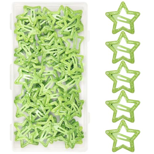 ELANE 70 Pcs Glitter Star Snap Hair Clips for Women Girl,Cute Hair Barrettes for Women Fine Thin Hair Accessories DIY(Glitter-green) - color: Glitter-green