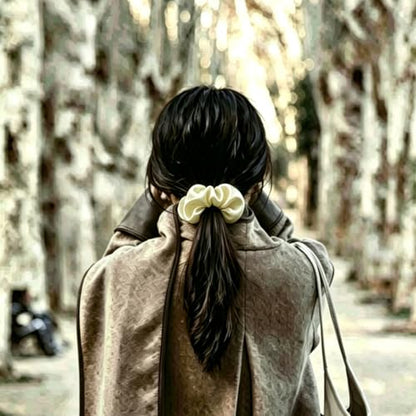 Silk Hair Ties Ponytail Holder Hairs Bow Ropes Elastics Hairtie Accessories Wide 0.8inch on Hair No Damage No Crease for Women Curly Thick Wavy Hair(30Pcs Pale Yellow) - color: Pale Yellow