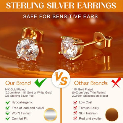 SAILIMUE Hypoallergenic Sterling Silver Stud Earrings for Women Men | Brilliant Heart Knot Round Cubic Zirconia Earring Studs for Sensitive Ears Gold Silver Tone - color: gold-A