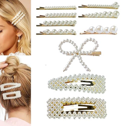 10PCS Pearl Hair Clips Hand -woven hair accessories kit is cute for girls and young ladies.Practical items for women on holidays. (Gold & white 10Pcs) - color: Gold & White 10Pcs