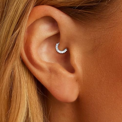 Cartilage Daith Earrings For Women Small 14K Gold Plated Hoop Hypoallergenic Helix Piercing Huggie Surgical Steel Diamond Implant Cubic Zirconia Prom Gift Jewelry - color: Style4-Silver, size: 16g-8mm