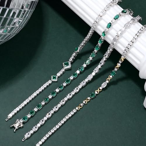 FANCIME Glamour Radiance Sterling Silver Birthstone Tennis Bracelets 7" | Charm Fine Jewelry Birthday Gifts for Women - color: Emerald