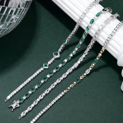FANCIME Glamour Radiance Sterling Silver Birthstone Tennis Bracelets 7" | Charm Fine Jewelry Birthday Gifts for Women - color: Emerald