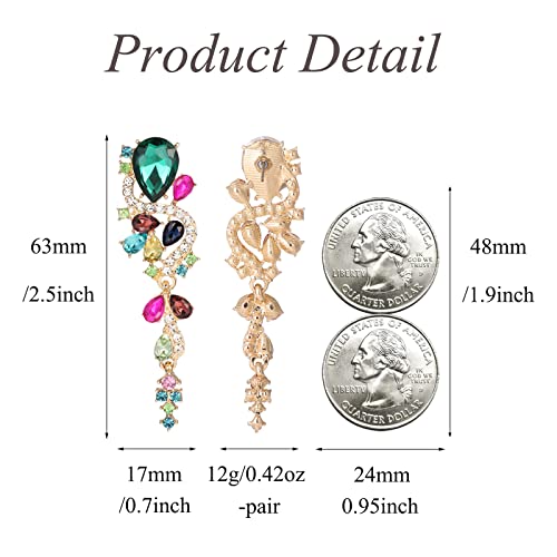 Fashion Rhinestone Statement Drop Dangle Earrings Long Colorful Crystal Bridal Wedding Teardrop Chandelier Earrings for Women Prom Pageant - color: Colorful
