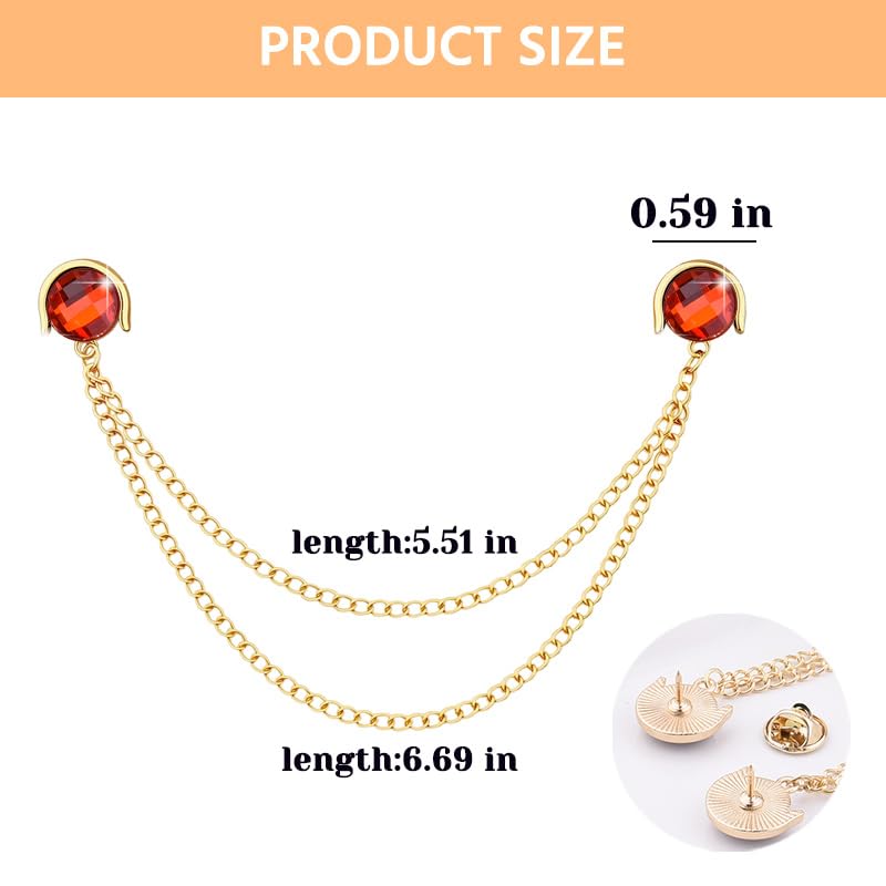 Crystal Rhinestone Brooch Mens Lapel Pins for Shirt Collar Suit Tassel Collar Chains for Shirts Badge Suit Accessories Men Brooch - color: Red