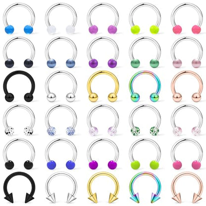 20/18/16/14G Horseshoe Septum Nose Lip Rings Smile Piercings 6/8/10/12/14/16mm Cartilage Helix Daith Earrings Surgical Steel Jewelry for Women Men - size: 14g*9/16in(14mm)