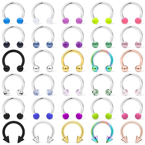 20/18/16/14G Horseshoe Septum Nose Lip Rings Smile Piercings 6/8/10/12/14/16mm Cartilage Helix Daith Earrings Surgical Steel Jewelry for Women Men - size: 14g*9/16in(14mm)