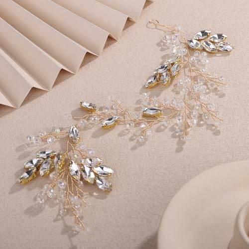 Teyglen Gold Flower Rhinestone Bride Wedding Hair Vine Bridal Crystal Headband for Women Head Piece Wedding Hair Accessories for Women Bridesmaid Headpiece (Gold) - color: Gold