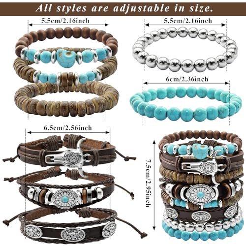 Stack Turquoise Western Bracelets for Women Boho Turquoise Beaded Concho Bangle Ox-Head Charm Cowboy Chic Bracelets Western Jewelry Cowgirl Accessory for Country Concert Outfits - color: Turquoise Skull