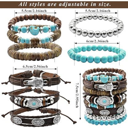Stack Turquoise Western Bracelets for Women Boho Turquoise Beaded Concho Bangle Ox-Head Charm Cowboy Chic Bracelets Western Jewelry Cowgirl Accessory for Country Concert Outfits - color: Turquoise Skull