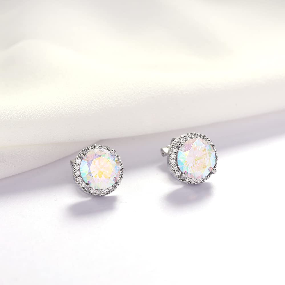 YOQUCOL 10MM Cubic Zirconia Crystal Clip On Stud Earrings Round Non Pierced Earrings for Women - color: Aurora Borealis