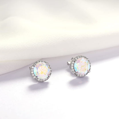 YOQUCOL 10MM Cubic Zirconia Crystal Clip On Stud Earrings Round Non Pierced Earrings for Women - color: Aurora Borealis
