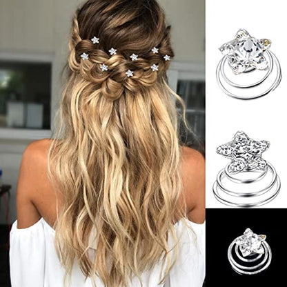 60 PCS 4 Shapes Gems Rhinestone Twister Hair Studs Set Diamond Spiral Pearl Flower Jewels Hair Pins Sticks for Wedding, Bridal, Prom, Party and Special Occasion, Butterfly - color: Butterfly