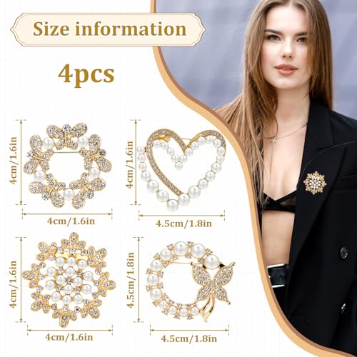 4pcs Brooches and Pins for Women, Flower Brooch, Crystal Pearl Brooch, for Women Fashion Accessories - style: Heart