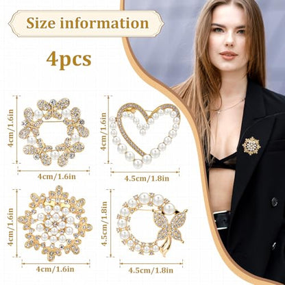 4pcs Brooches and Pins for Women, Flower Brooch, Crystal Pearl Brooch, for Women Fashion Accessories - style: Heart