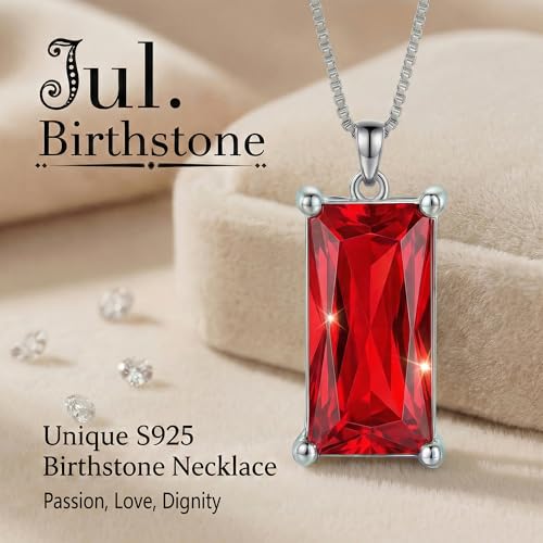 8mm x 16mm Square Birthstone Pendant Necklace – Fashion charming Sterling Silver Gift for women - color: July