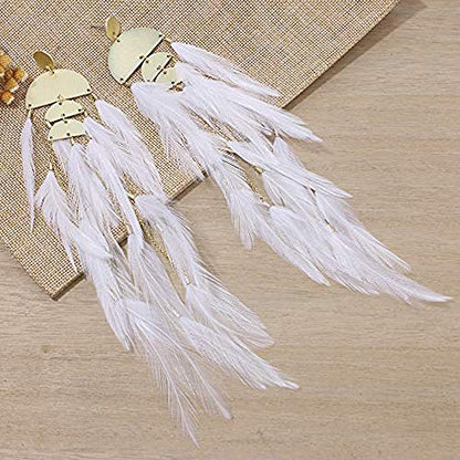 Bohemian Feather Dangle Earrings for Women with Shell Beads Long Tassel Design Drop Earrings - style: Style-White