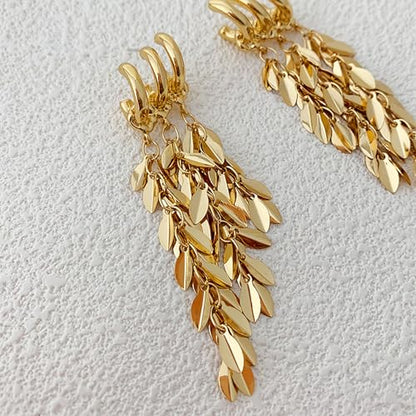 Long Dangle Earrings For Women, Fringe Chandelier Earrings Punk Metal Chain Earrings Hypoallergenic Lightweight Tassel Drop Earrings - color: H-Gold