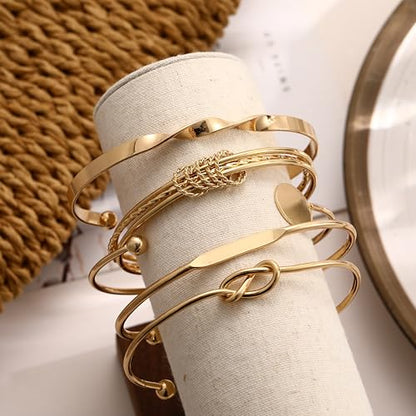 ÌF ME Gold Bangle Bracelets for Women, Indian Bangles Stackable Set, Multi Layer Textured 18K Gold Plated Chunky Bracelets Boho Jewelrys Set - style: gold-Knot Bangle