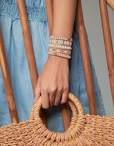 Bracelet for Women – Handmade Vegan Boho Natural Stone Layered Bracelet, Thailand Bohemian Stackable Beaded Wrap Bracelets, Summer Hippie Bracelet Stack, Fashion Jewelry Gifts - color: A16-Nude