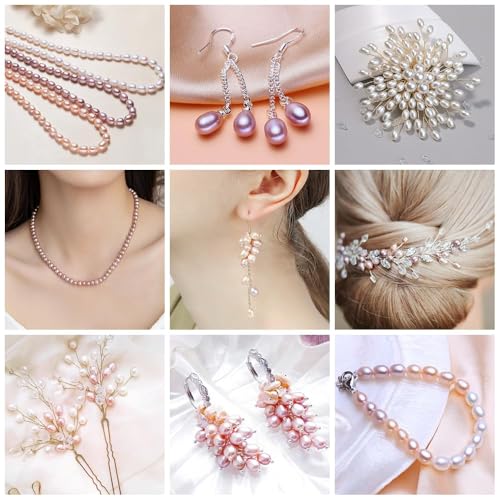 50 Pcs Real Pearl Beads for Jewelry Making AAA 7-8 mm Non-Porous Natural Pearls Beads Real Freshwater Pearls Oval Pearl Bead Loose Gemstone Bead Gift for Mother's Day.,DIY Gifts. - color: White 7-8mm, no holes.