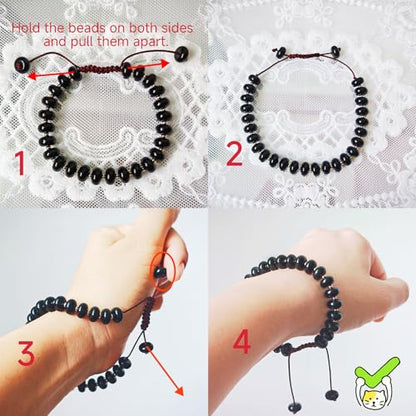 468Handmade Adjustable Natural Gemstone Crystal Bracelet Healing Power Energy Inspirational Gifts with Card for Unisex - color: 06-Black Lava(Solidify Belief), size: 5x8mm