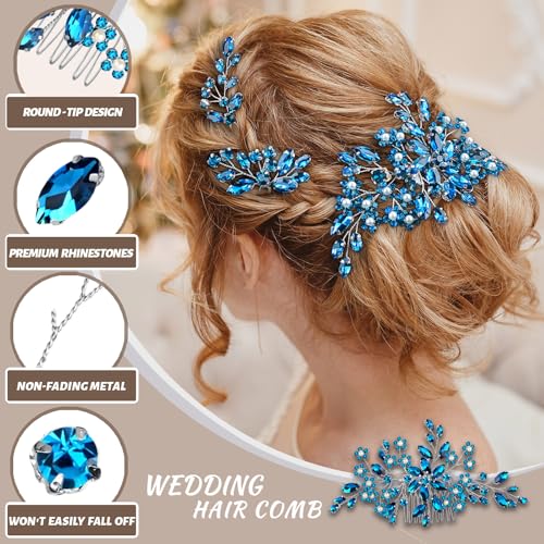 Wedding hair accessories, Bridal for piece, brides headpiece, Bride comb（Blue） - color: Blue