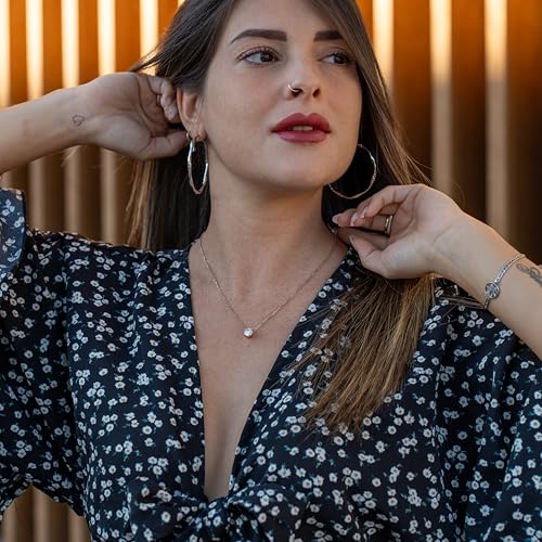 SERASAR Solitaire Necklace Women Rose Gold Stainless Steel Chain Birthday - color: Rosegold, style: Zirconia