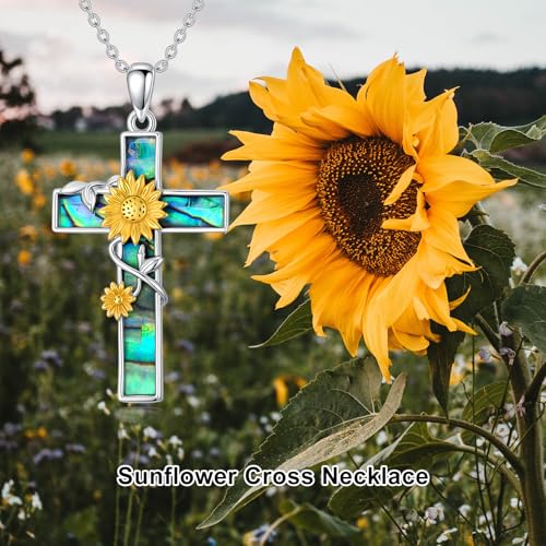 Cross Necklace for Men Women 925 Sterling Silver Cross Pendant Necklace Christian Religious Jewelry Gifts for Anniversary - color: 6-Sunflower Cross