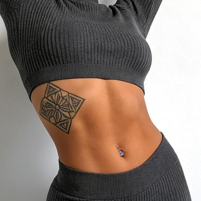 Titanium Floating Belly Button Rings 14G, ASTM F136 Implant-Grade Curved Barbell, Internal Thread with 6mm Teardrop Gems, Sparkle Navel Piercing Jewelry, 10mm/12mm Length - color: Silver-Violet, size: 1/2"(12mm)