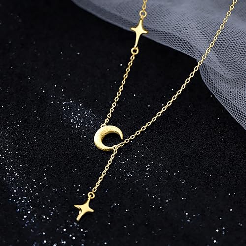 Dainty Crescent Moon Star Necklace for Women 925 Sterling Silver Y Shape Drop Lariat Necklace Trendy Pendant Choker Necklace Jewelry Birthday Ramadan Mothers Day Jewelry Gifts - color: Gold