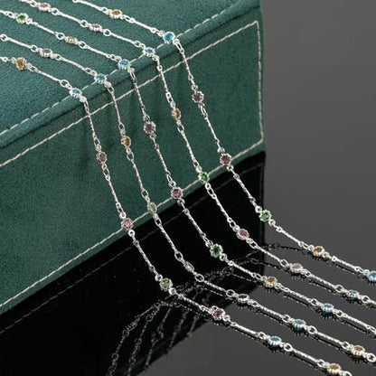 UMAOKANG 16.4 Feet Colorful Crystal Necklace Chain for Jewelry Making Silver Plated Brass Bar Chain Roll with Jump Rings and Lobster Clasps - color: Silver Bar Crystal