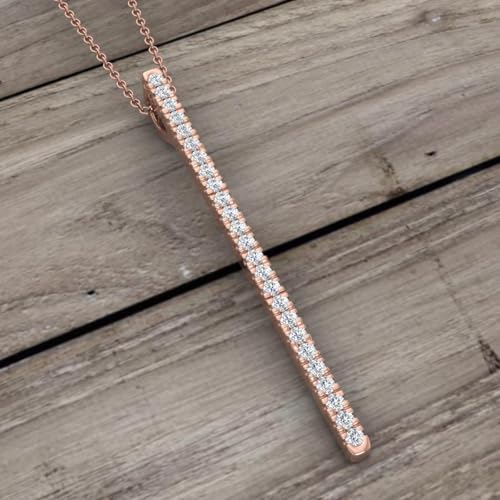1/10 Carat Diamond Vertical Bar Pendant Necklace in 10K Solid Gold (Silver Chain Included) - color: Rose Gold
