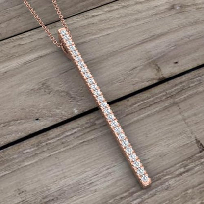 1/10 Carat Diamond Vertical Bar Pendant Necklace in 10K Solid Gold (Silver Chain Included) - color: Rose Gold