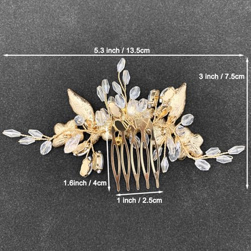 Purple Flower Hair Comb for Bride Crystal Gold Metal Leaf Floral Hair Pieces Accessories for Wedding Prom