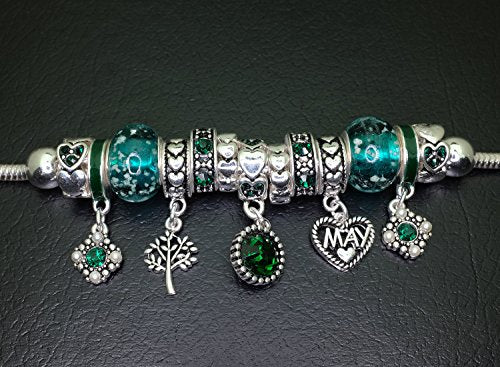Falari Birthstone Bracelet Multi-Color Charm Beads Silvertone Birthday Gifts for Women - color: 05-May