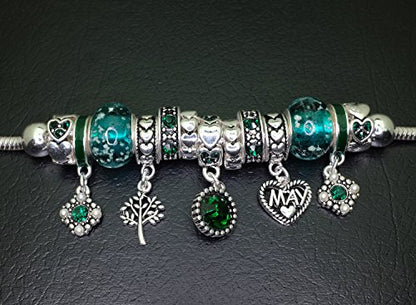 Falari Birthstone Bracelet Multi-Color Charm Beads Silvertone Birthday Gifts for Women - color: 05-May
