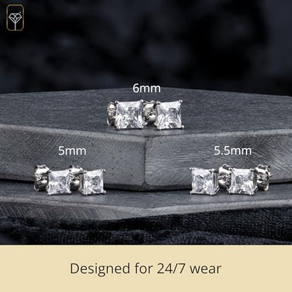 MAX + STONE Plated Sterling Silver Cubic Zirconia Stud Earrings (Round & Princess) - size: 4.5MM, style: Princess